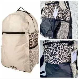 NWT APL Cream & Leopard ? Print All Purpose Polyester Backpack Expandable Pack APL All Purpose Packable Backpack Cream Beige Animal Leopard  main image 4